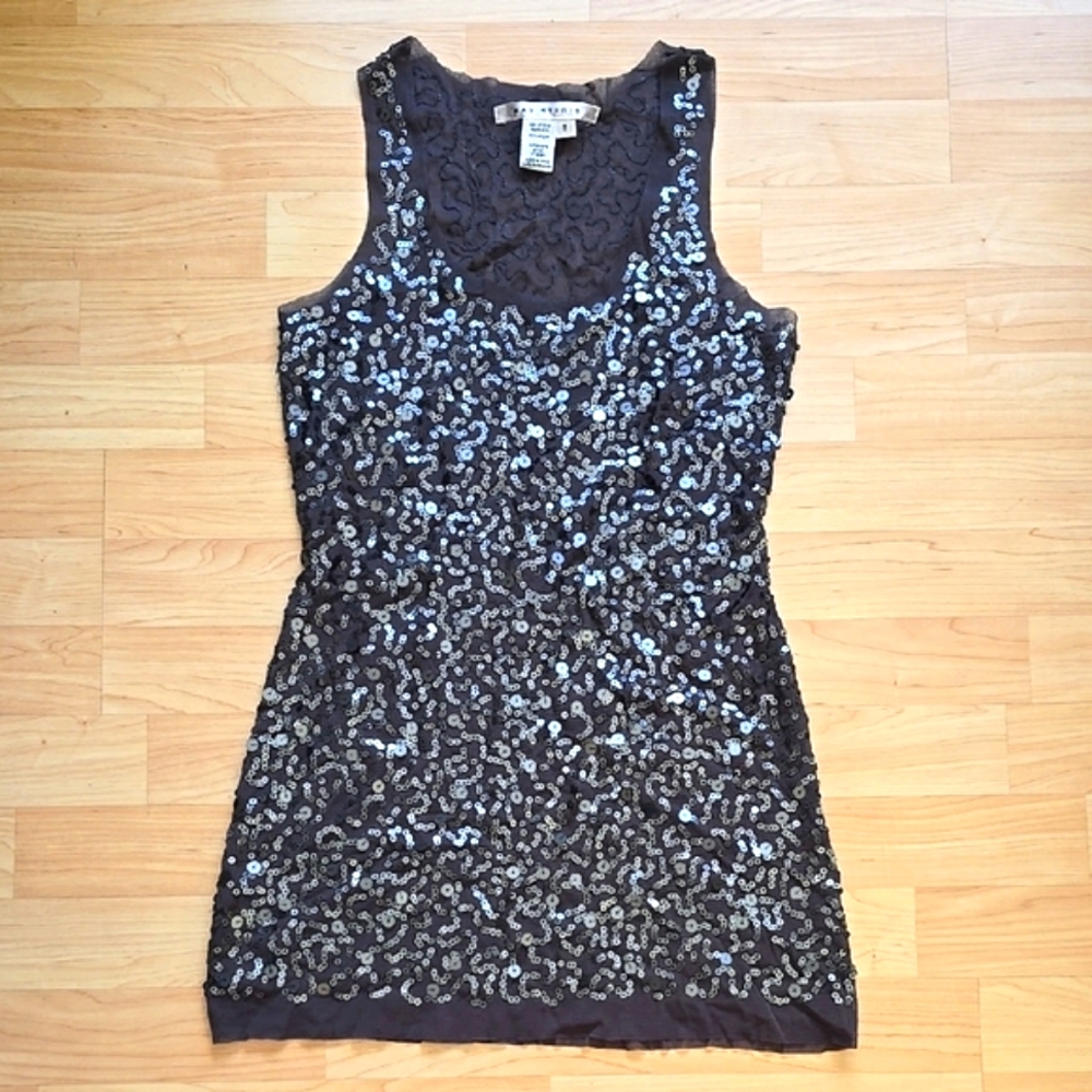Max Studio Tank Top, Women's Sheer Gray, Sequin, Sleeveless Tunic Style Size S